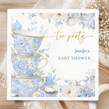 Tea Party Baby Shower Junge Blau & Gold Floral