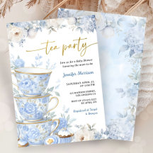 Tea Party Baby Shower Junge Dusty Blue Floral