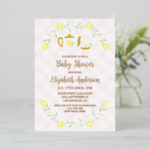 Tea Party Baby Shower mit Blumen Folieneinladung