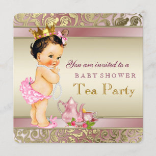Tea Party Baby Shower Pink und Gold Perle Einladung
