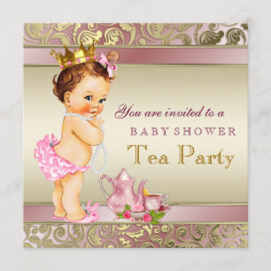 Tea Party Baby Shower Pink und Gold Perle Einladung