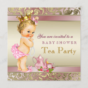Tea Party Baby Shower Rosa und Gold Einladung