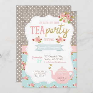 Tea Party Babydusche Einladung