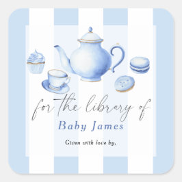 Tea Party Babydusche - Für die Bibliothek Quadratischer Aufkleber