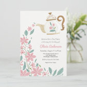 Tea Party Birthday Einladung (Stehend Vorderseite)