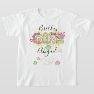 Tea Party Birthday Girl Floral T-Shirt