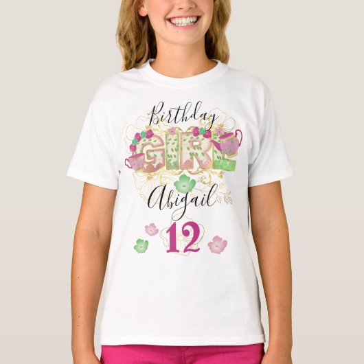 Tea Party Birthday Girl | Gewohnheitsalter T-Shirt (Vorderseite)