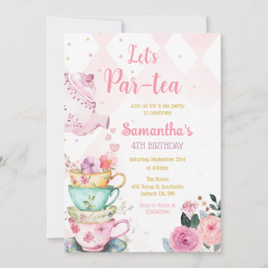 Tea Party Birthday Invitation Einladung (Vorderseite)