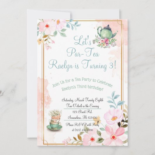 Tea Party Birthday Invites Einladung (Vorderseite)