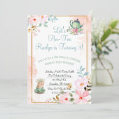 Tea Party Birthday Invites Einladung (Stehend Vorderseite)