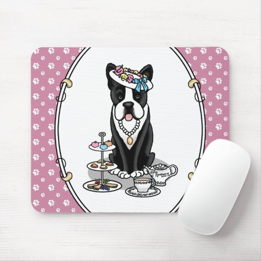 Tea Party Boston Terrier Dog (schwarz) Niedlich Mousepad (Mit Mouse)