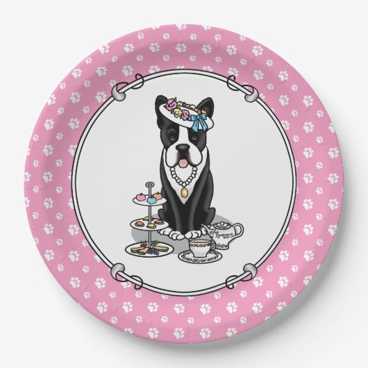 Tea Party Boston Terrier Dog (schwarz) Niedlich Pappteller (Vorderseite)