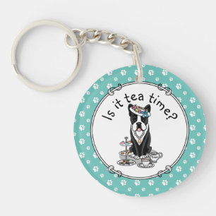 Tea Party Boston Terrier Dog (schwarz) Niedlich Schlüsselanhänger