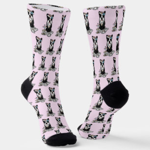 Tea Party Boston Terrier (schwarzer) Niedlicher Hu Socken