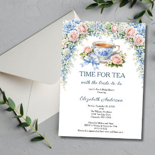 Tea Party Brautjungfernparty, Rosa Blaue Gartenblu Einladung