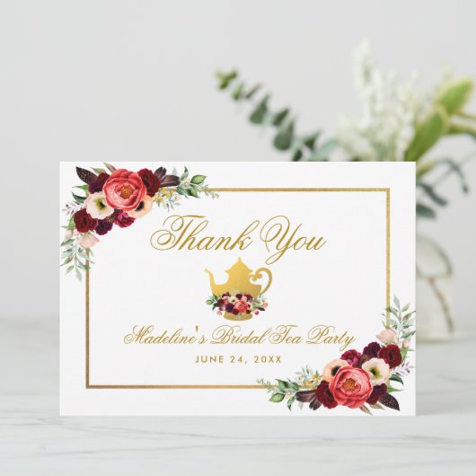 Tea Party Brautparty Burgundy Boho Danke (Stehend Vorderseite)