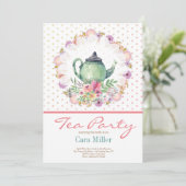 Tea Party Bridal Babydusche Einladung (Stehend Vorderseite)