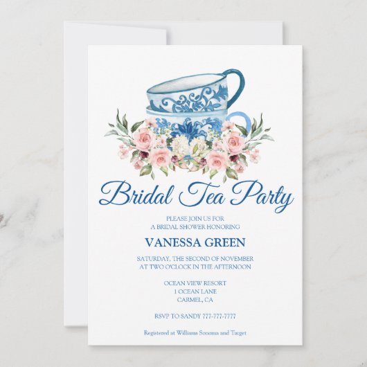 Tea Party Bridal Dusche Einladung (Vorderseite)
