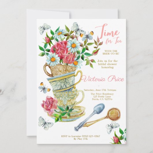 Tea Party Bridal Einladung (Vorderseite)