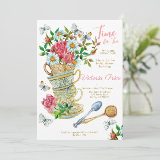 Tea Party Bridal Einladung (Stehend Vorderseite)