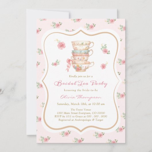 Tea Party Bridal Shower Invitation Einladung (Vorderseite)