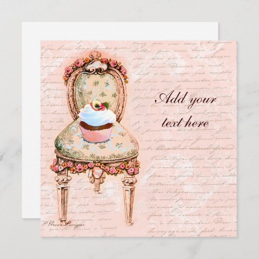 Tea Party Cupcake Viktorianisches Design Einladung (Vorne/Hinten)