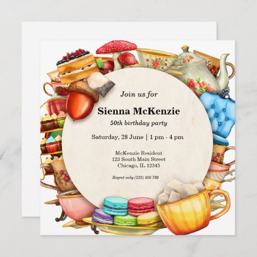Tea-Party Einladung (Vorne/Hinten)