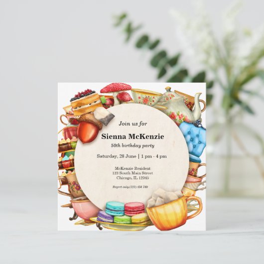 Tea-Party Einladung (Stehend Vorderseite)