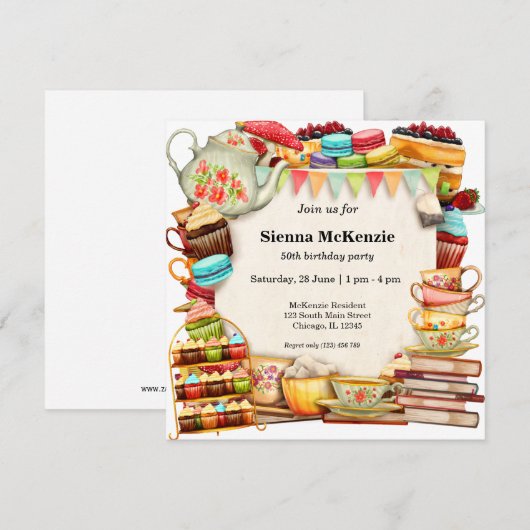 Tea-Party Einladung (Vorne/Hinten)
