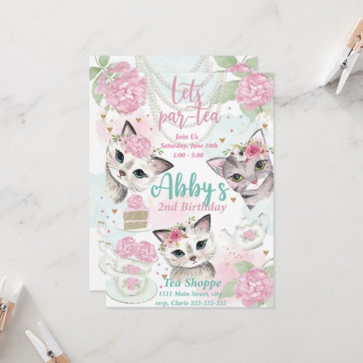 Tea Party Einladung, lasst uns partys einladen Einladung (Vorderseite/Rückseite Beispiel)