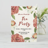 Tea Party Einladung Rot-Grün-Weiß-Blume (Stehend Vorderseite)
