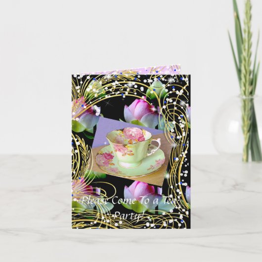 TEA-PARTY EINLADUNG - TEA-KUPPEN UND BLUME (Vorderseite)