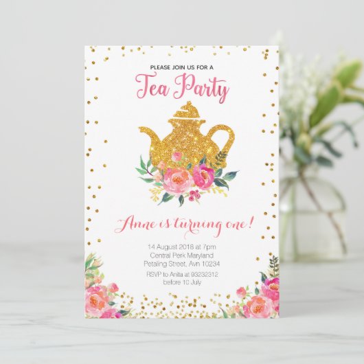 Tea Party Einladung zum Geburtstag (Stehend Vorderseite)