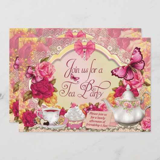 Tea-Party Einladungen (Vorne/Hinten)