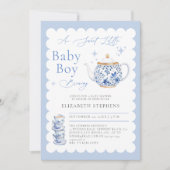 Tea Party Elegant Moderne Sweet Baby Boy Dusche Einladung (Vorderseite)