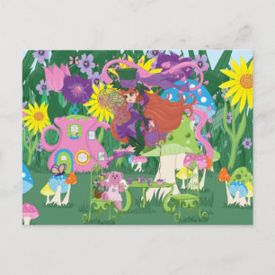 Tea Party Fairy, Vintag Watch und Pilze Postkarte