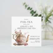 Tea-Party | Floral Geburtstag | Jedes Alter Einladung (Stehend Vorderseite)