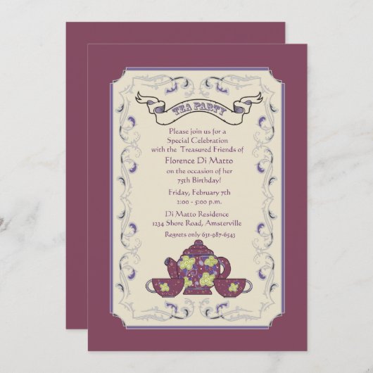 Tea Party Frame Einladung (Vorne/Hinten)