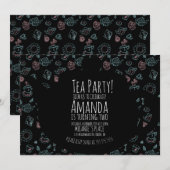 Tea Party Geburtstag Doodle Hintergrund Einladung (Vorne/Hinten)
