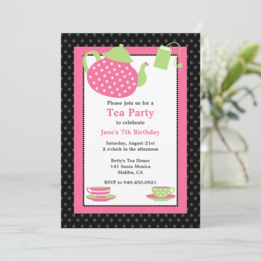 Tea Party Geburtstagsparty Einladung (Stehend Vorderseite)