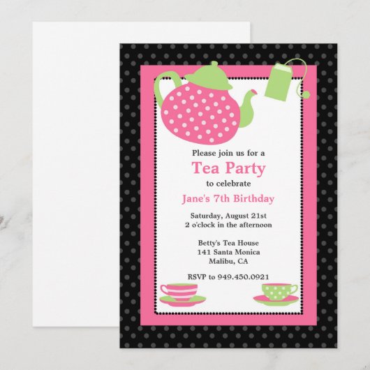 Tea Party Geburtstagsparty Einladung (Vorne/Hinten)