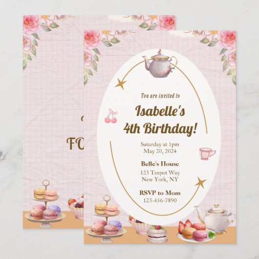 Tea Party Geburtstagsparty Einladung (Vorne/Hinten)