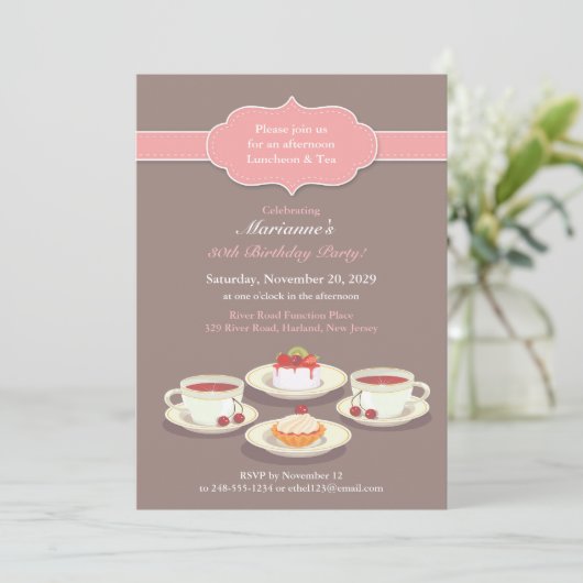 Tea Party Geburtstagsparty Einladung (Stehend Vorderseite)