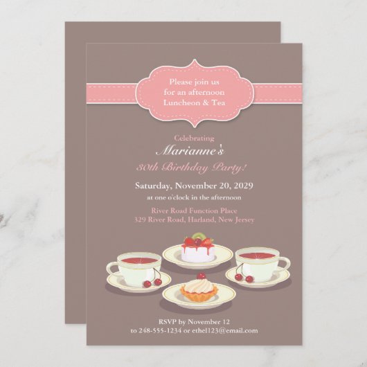 Tea Party Geburtstagsparty Einladung (Vorne/Hinten)