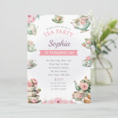 Tea Party Geburtstagsparty Einladung Nachmittagste (Stehend Vorderseite)