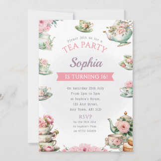 Tea Party Geburtstagsparty Einladung Nachmittagste
