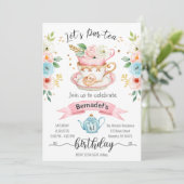 Tea Party Girl Birthday Einladung (Stehend Vorderseite)