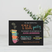 Tea Party Girl's Birthday Hot Cups farbenfroh Einladung (Stehend Vorderseite)