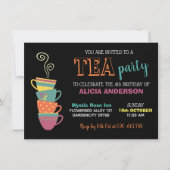 Tea Party Girl's Birthday Hot Cups farbenfroh Einladung (Vorderseite)