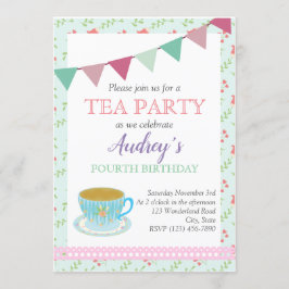 Tea Party Girls Geburtstag Shabby Chic Nachmittags Einladung
